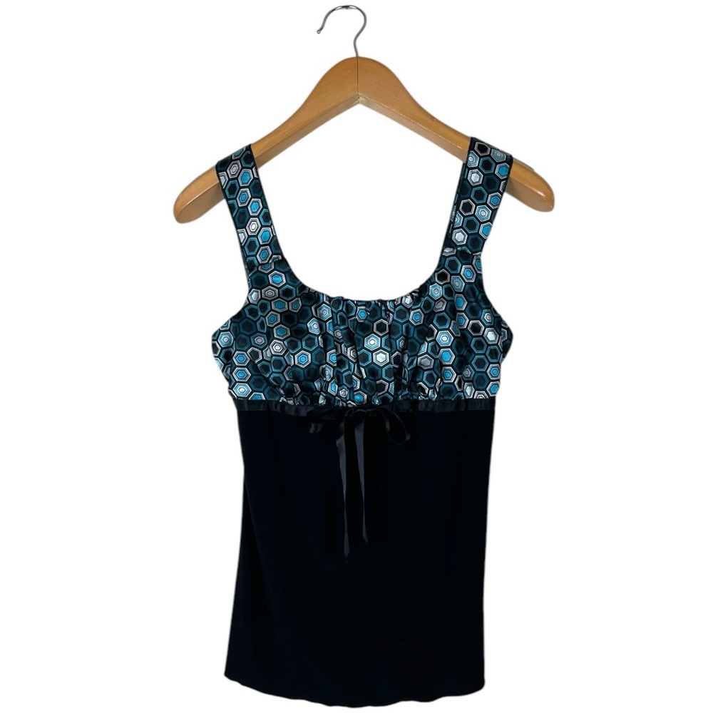 Vintage 90s Y2K Maurices Women’s Size Medium Black Blue Babydoll Bow Front Top
